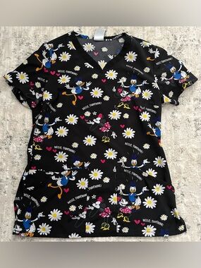 Disney Black Floral Daisy & Duck V-Neck Top